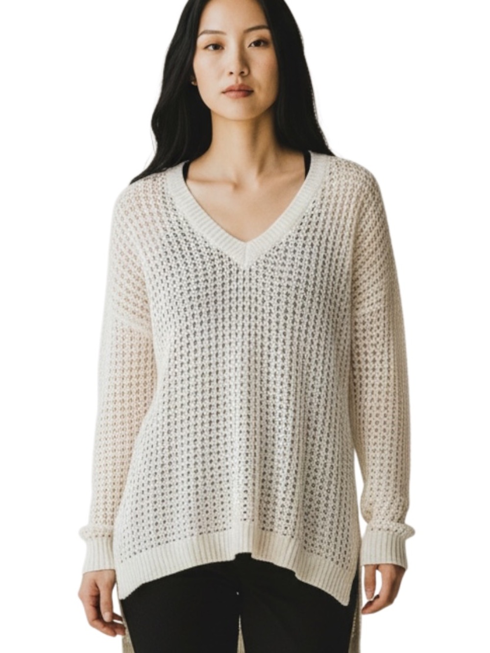 Rue21 Women's Cream Open-Knit V-Neck Sweater